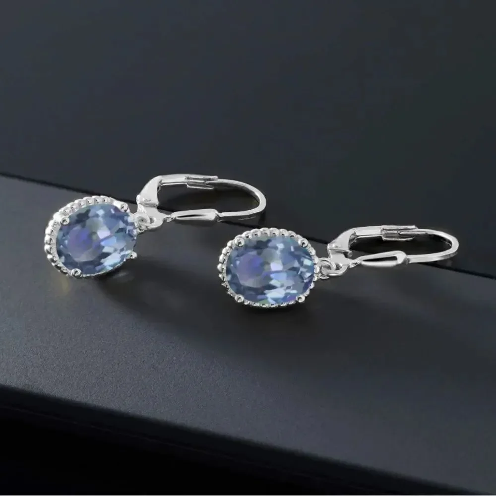 925 Sterling Silver and 4.00Cttw Cassiopeia Mystic Topaz Oval Leverback Earrings